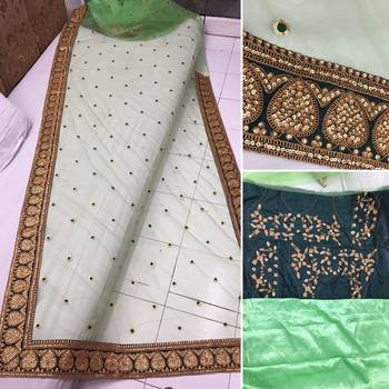 Light green embroidered nylon saree with blouse 2