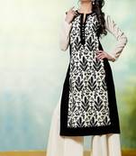White cotton printed straight cut kameeze in chinese collar