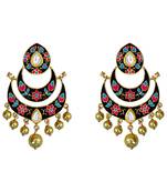 Meenakari Kundan Double Layer Gold Plated Brass Chaand Bali Jhumka Fashion Earring Set For Women