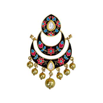 Meenakari Kundan Double Layer Gold Plated Brass Chaand Bali Jhumka Fashion Earring Set For Women 2