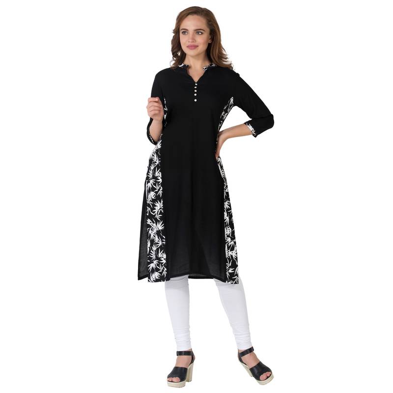 Black printed rayon kurtas-and-kurtis