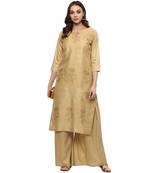 Chiku Colour straight polysilk Gold Foil Print Kurta & Palazzo Set