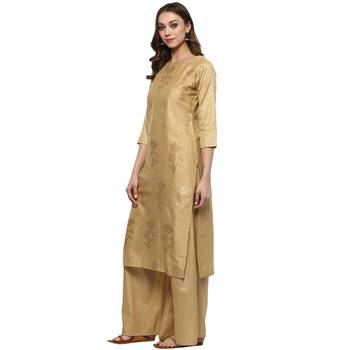 Chiku Colour straight polysilk Gold Foil Print Kurta & Palazzo Set 4