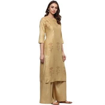 Chiku Colour straight polysilk Gold Foil Print Kurta & Palazzo Set 5