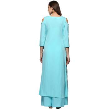 Sky Blue Colour Flared Crepe Gold Foil Print Kurta & Palazzo Set 3