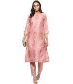 Pink Colour Straight polysilk Gold Foil Print Kurta & Pant Set