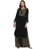 Black Colour Straight Crepe Gold Foil Print Kurta & Palazzo Set