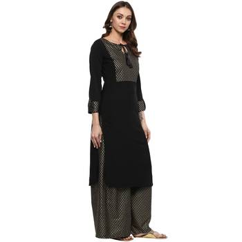 Black Colour Straight Crepe Gold Foil Print Kurta & Palazzo Set 5