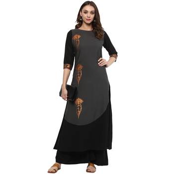 Grey Colour Flared Crepe Kurta & Palazzo Set 1