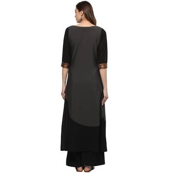 Grey Colour Flared Crepe Kurta & Palazzo Set 3