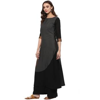 Grey Colour Flared Crepe Kurta & Palazzo Set 4