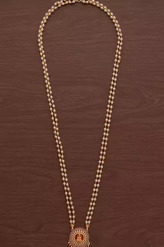 Off White Gold Plated Pearl Laxmi Pendant Necklace
