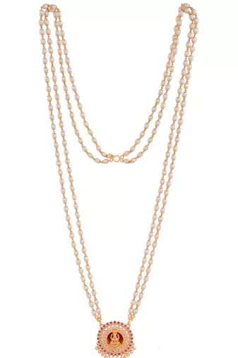 Off White Gold Plated Pearl Laxmi Pendant Necklace
