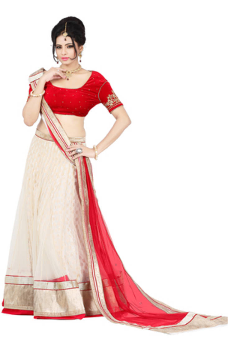 Bridal Off-White Top Nett & Skirt Brocade Net Dupatta with Velvet Blouse Piece
