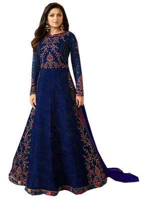 Blue Embroidered Georgette Anarkali suit 1