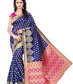 Blue printed silk saree with blouse