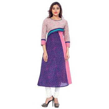 Pink printed cotton stitched kurti 1