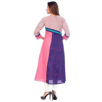 Pink printed cotton stitched kurti 2