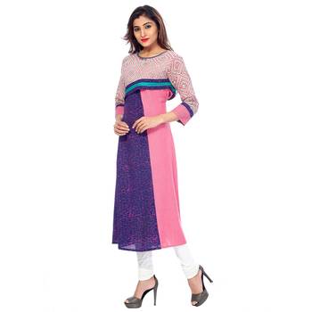 Pink printed cotton stitched kurti 3
