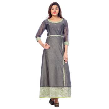 Green printed chanderi stitched kurti 1