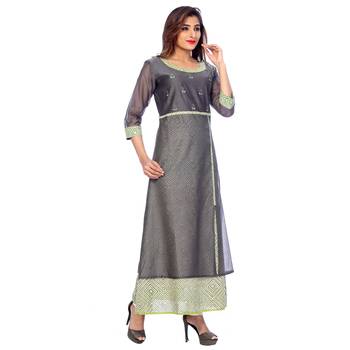 Green printed chanderi stitched kurti 3