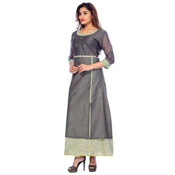 Green printed chanderi stitched kurti 4
