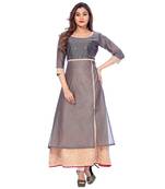Grey  printed chanderi stitched kurti