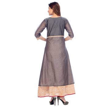 Grey  printed chanderi stitched kurti 2