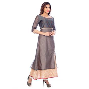 Grey  printed chanderi stitched kurti 3