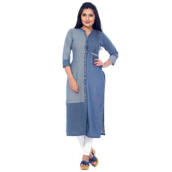 Blue printed cotton stitched kurti 1
