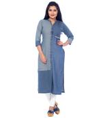 Blue printed cotton stitched kurti