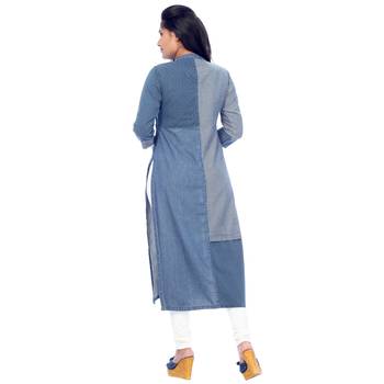 Blue printed cotton stitched kurti 2