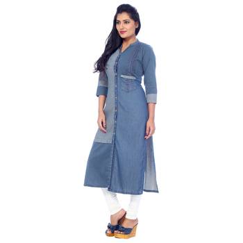 Blue printed cotton stitched kurti 3