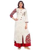 Beige printed cotton stitched kurti