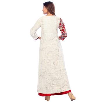 Beige printed cotton stitched kurti 2