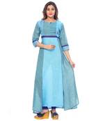 Sky blue embroidered cotton stitched kurti