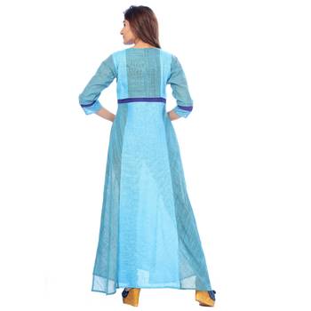 Sky blue embroidered cotton stitched kurti 2