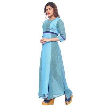 Sky blue embroidered cotton stitched kurti 3