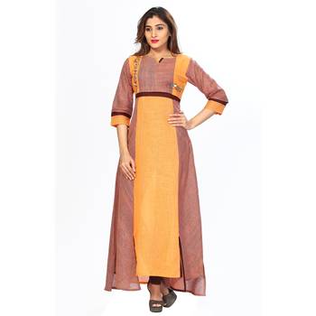 Orange embroidered cotton stitched kurti 1