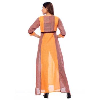 Orange embroidered cotton stitched kurti 2