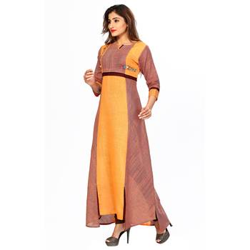 Orange embroidered cotton stitched kurti 3