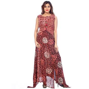 Brown printed rayon stitched kurti 1
