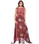 Brown printed rayon stitched kurti