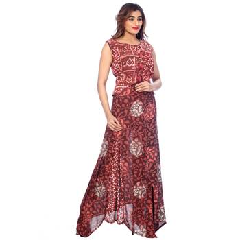 Brown printed rayon stitched kurti 3