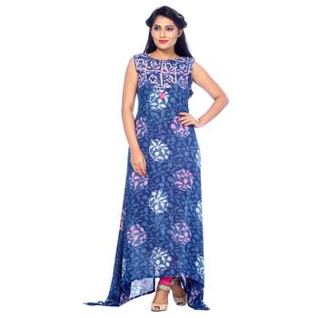 Blue printed rayon stitched kurti 1
