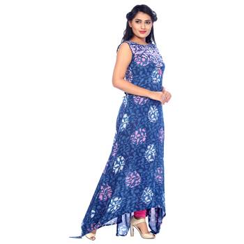 Blue printed rayon stitched kurti 3