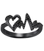 Lovely Heartbeat Engagement Wedding Ring 0.50 ct tw Created Black CZ Diamond 14K Black Gold Over .925 Sterling Silver
