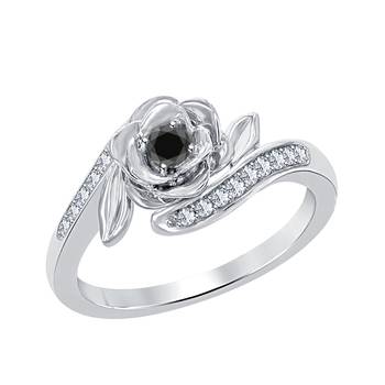 0.25ctw disney belles 925 silver black cz diamond and white cz fashion ring-flower ring 1