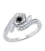 0.25ctw disney belles 925 silver black cz diamond and white cz fashion ring-flower ring