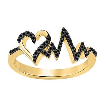 Lovely Heartbeat Engagement Wedding Ring 0.50 ct tw Created Black CZ Diamond 14k Yellow Gold Over .925 Sterling Silver 1